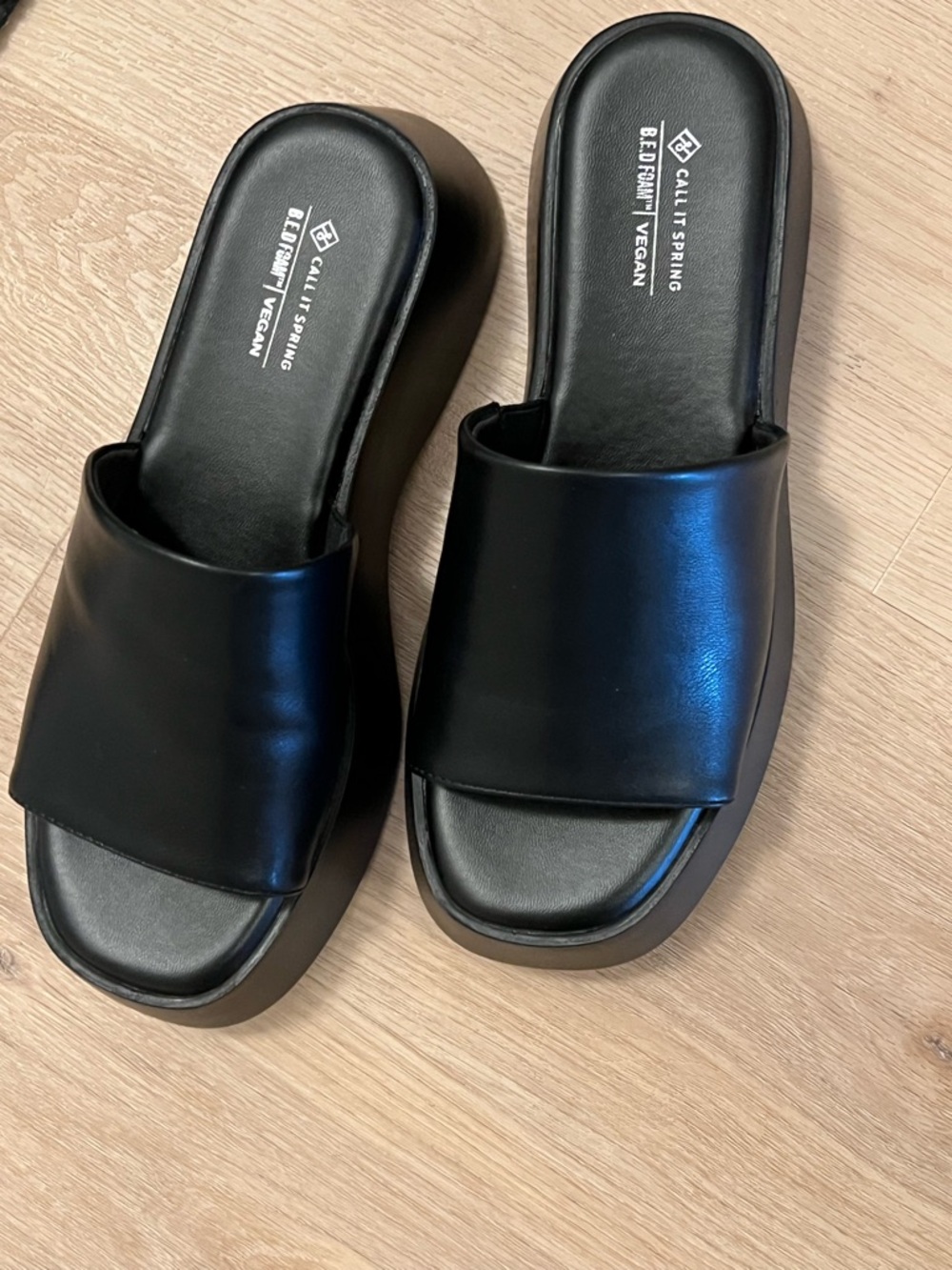 Call It Spring Black Vegan Platform Slide Mules